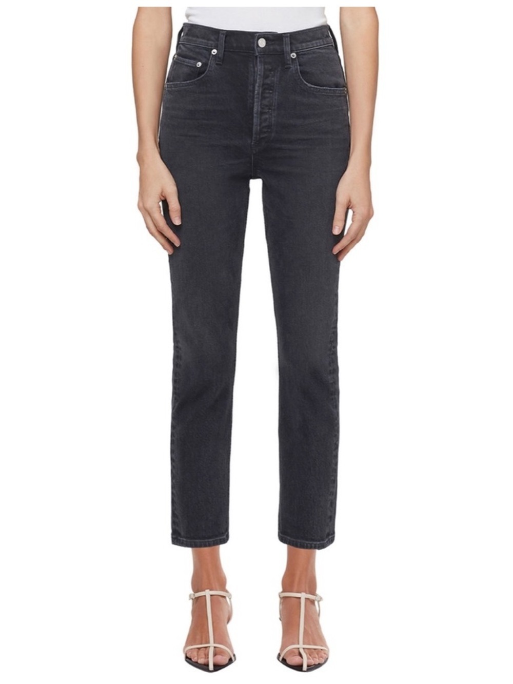 AGOLDE Black Riley High Rise Straight Riley Jeans washed gray 28 button fly crop